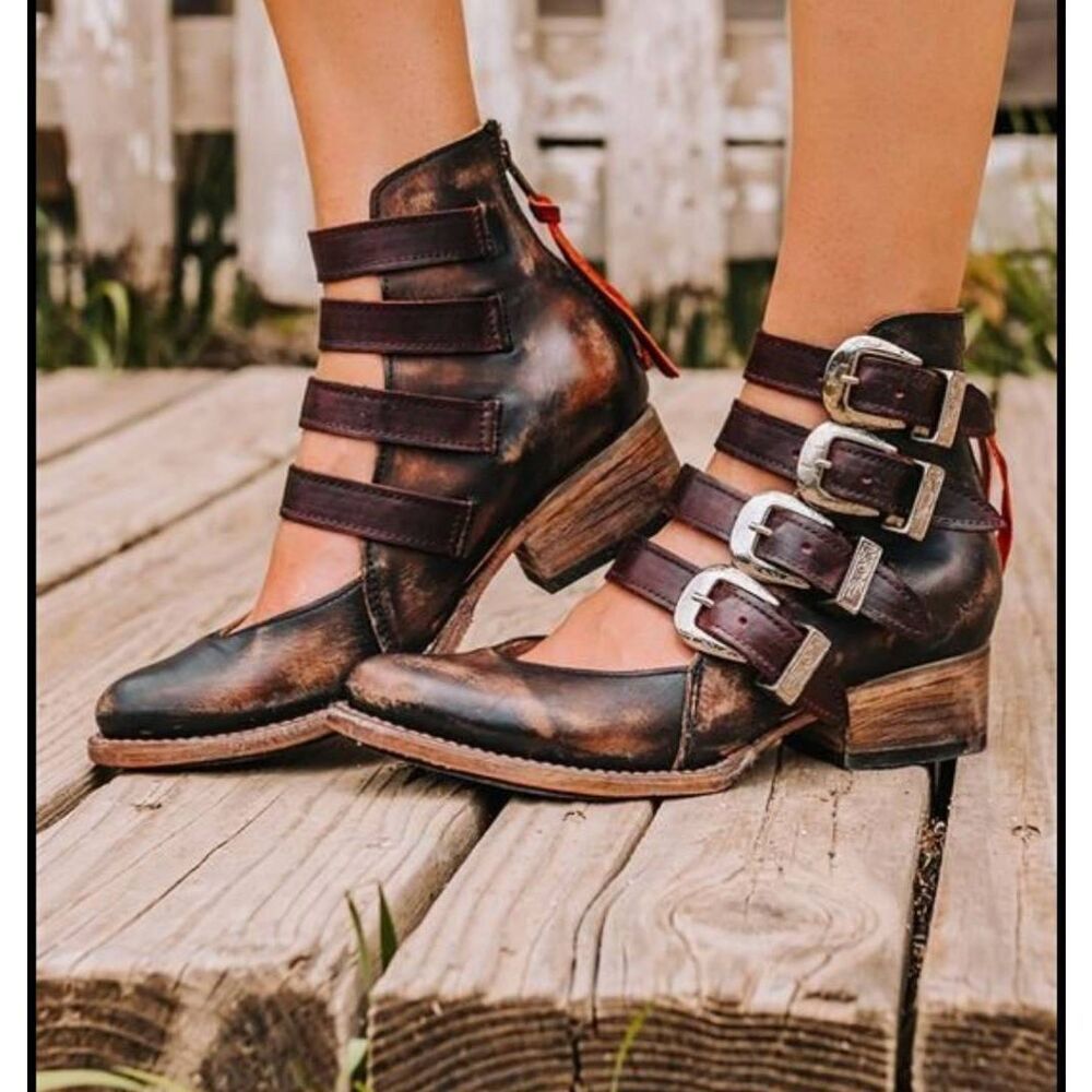 Freebird by Steven Scarlett Booties Black Multi Leather Distressed 9 BNIB Boho